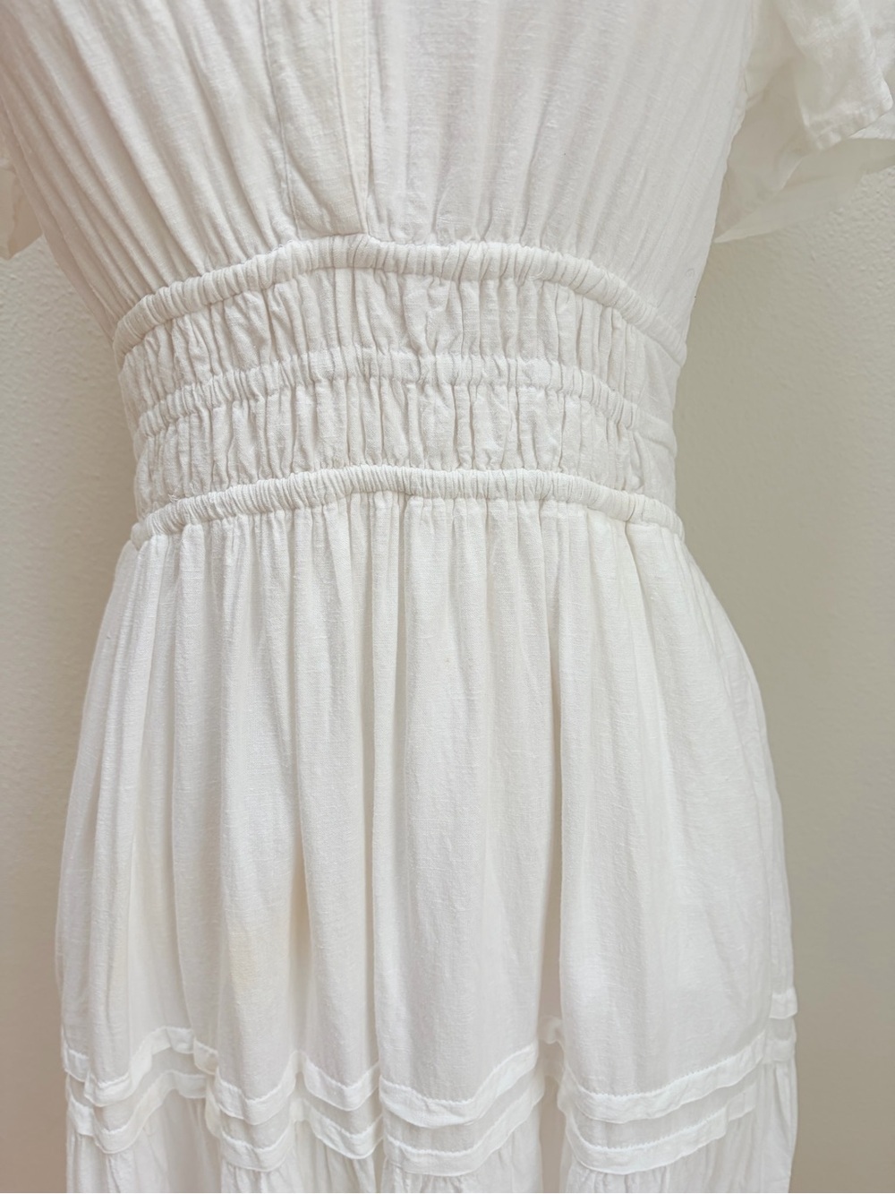 Anthropologie Somerset Maxi Dress Tiered Smocked Split Neck Linen White Size Xs - Picture 12 of 14